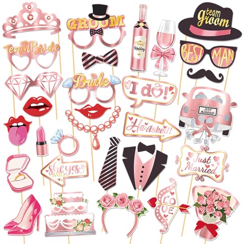 SacJkt Fotobox Accessoires, Party Accessoires, 30 Stück Foto Requisiten mit Sticks und Stickern, Fotobox Party Gadgets Partyzubehör für Junge Mädchen Hochzeit Geburtstag Deko von SacJkt