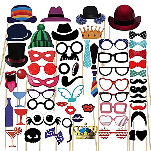 SacJkt Fotobox Accessoires, Party Foto Requisiten, 58PCS Foto Verkleidung mit Sticks und Stickern, Fotobox Zubehör Foto Requisite Kit für Erwachsene und Kinder, Hochzeit Geburtstag Party SacJkt Fotobox Accessoires, Party Foto Requisiten, 58PCS Foto Verkleidung mit Sticks und Stickern, Fotobox Zubehör Foto Requisite Kit für Erwachsene und Kinder, Hochzeit Geburtstag Party von SacJkt