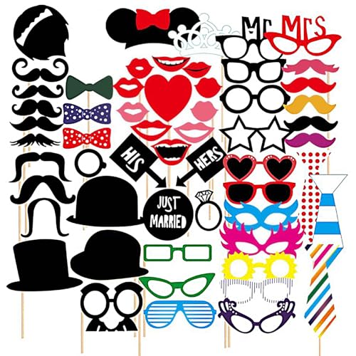 SacJkt Fotobox Accessoires, Party Foto Requisiten, 58PCS Foto Verkleidung mit Sticks und Stickern, Fotobox Zubehör Foto Requisite Kit für Erwachsene und Kinder, Hochzeit Geburtstag Party SacJkt Fotobox Accessoires, Party Foto Requisiten, 58PCS Foto Verkleidung mit Sticks und Stickern, Fotobox Zubehör Foto Requisite Kit für Erwachsene und Kinder, Hochzeit Geburtstag Party von SacJkt