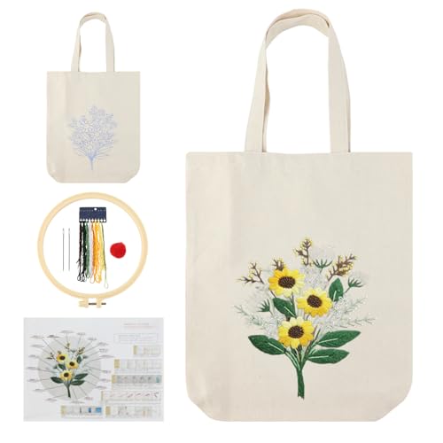 SacJkt Sticken Set Erwachsene, Embroidery Kit, Canvas Tote Bag Stickerei Starter Set mit Werkzeug und Anleitung, Kreuzstich Kit für Anfänger Erwachsene und Stickereiliebhaber（beige） von SacJkt