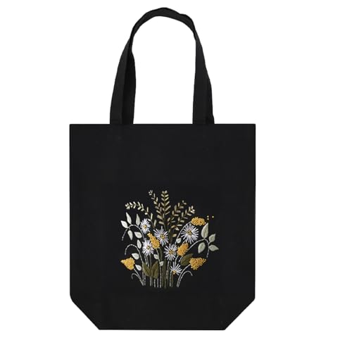 SacJkt Sticken Set Erwachsene, Embroidery Kit, Canvas Tote Bag Stickerei Starter Set mit Werkzeug und Anleitung, Kreuzstich Kit für Anfänger Erwachsene und Stickereiliebhaber（schwarz-01） von SacJkt