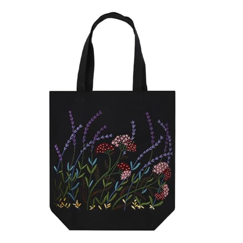 SacJkt Sticken Set Erwachsene, Embroidery Kit, Canvas Tote Bag Stickerei Starter Set mit Werkzeug und Anleitung, Kreuzstich Kit für Anfänger Erwachsene und Stickereiliebhaber（schwarz-03） von SacJkt
