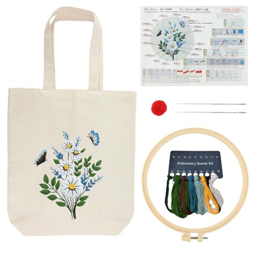 SacJkt Sticken Set Erwachsene, Embroidery Kit, Canvas Tote Bag Stickerei Starter Set mit Werkzeug und Anleitung, Kreuzstich Kit für Anfänger Erwachsene und Stickereiliebhaber SacJkt Sticken Set Erwachsene, Embroidery Kit, Canvas Tote Bag Stickerei Starter Set mit Werkzeug und Anleitung, Kreuzstich Kit für Anfänger Erwachsene und Stickereiliebhaber von SacJkt