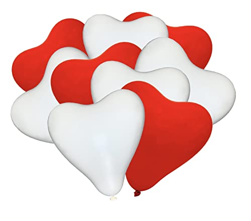 50 Luftballons - 29cm - Herzen - Rot/Weiß für Luft & Helium geeignet - Latex Luftballons für Geburtstage, Kindergeburtstage, Partys, Hochzeiten und Feste, Luft & Helium geeignet - Partyloon von Partyloon