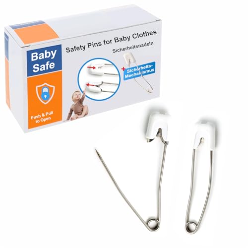 Sachverständigen-Zubehör® Sicherheitsnadeln mit Baby-Verschluss [Safety Windelnadeln] Weiß Groß 58 mm 4/8er Set | Edelstahl Windelstifte für Kinder | Stoffwindeln mit Extra Sicherheitsverschluss von Sachverständigen-Zubehör.de
