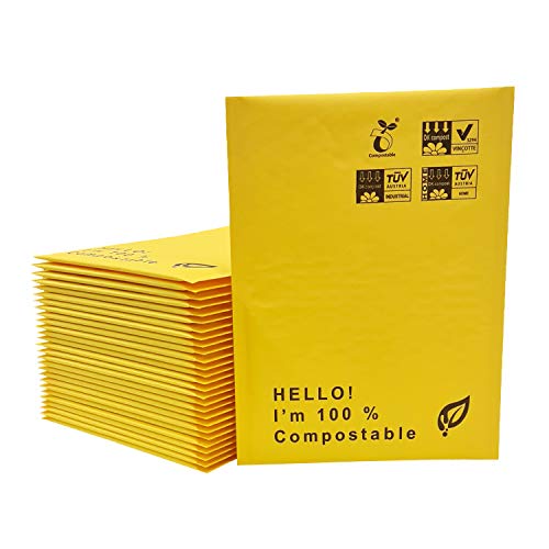 50 Stück (18x25 cm/7,1x9,8 inch) kompostierbare Bubble Mailers Self Seal, Luftpolster-Versandtaschen Compostable, umweltfreundlich,Luftpolsterumschläge von Saco D