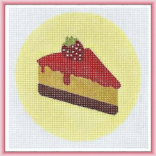 Sacramento Stitchery Vorgemalte Leinwand, 18-fädiges Stickerei, Bastelkunst für Erwachsene, Kinder, Anfänger, Gebäck – Erdbeer-Käsekuchen von Sacramento Stitchery
