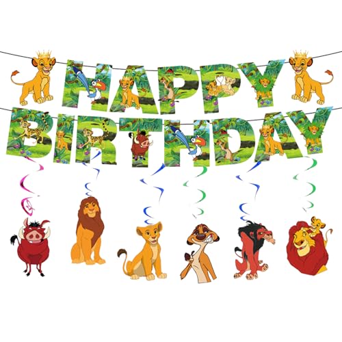 Partyzubehör der Löwen, 12 hängende Wirbel mit Löwenmotiv und 1 Happy Birthday-Banner für Löwen-Party-Dekoration Partyzubehör der Löwen, 12 hängende Wirbel mit Löwenmotiv und 1 Happy Birthday-Banner für Löwen-Party-Dekoration von Sacuoskdyu