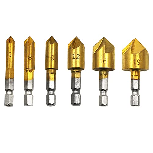 Kegelsenkerbohrer für Holzbohrer, 6 mm - 19 mm, Anfas-Schaftfräser, Bohrer, Holzbearbeitung, Fasenbohrwerkzeug, 6 mm - 19 mm, Kegelsenker-Bits für Holz und Metall, 3 Stück/6 Stück von Saddgo