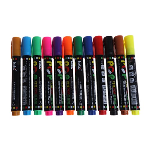 Saddgo Whiteboard-Marker, radierbar, für Papier, Glas, trocken abwischbar, 5 mm Schreiben, 12 Farben von Saddgo