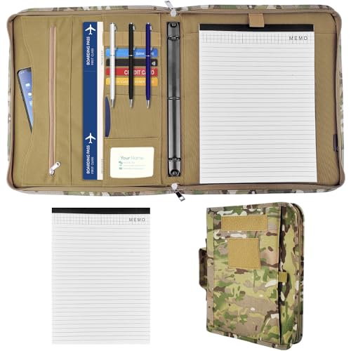 Taktisches Padfolio-Ordner, Armee-Militär-Padfolio-Ringbuch mit Reißverschluss und 25 Blatt Papier in Briefgröße, taktisches Notizbuch für A4-Ordner, abnehmbarer 3-Ringordner (A4, 35 x 30 cm) von Saderoy