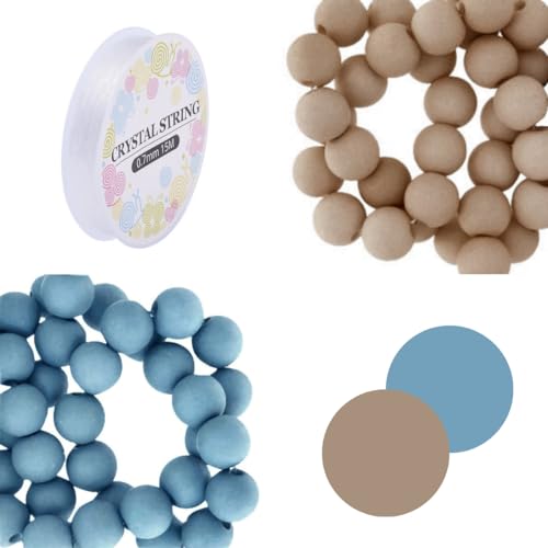 Sadingo Acrylperlen Matt | 6 mm - 1200 Perlen + Band, 600 je Farbe (Gletscher-Blau, Hellbraun) Matte Kunststoffperlen mit Loch, für DIY-Schmuck, Bastelperlen-Set, Armbänder selber Machen von Sadingo
