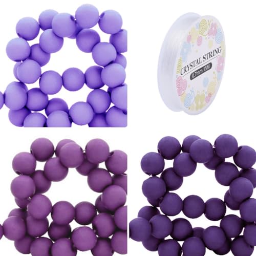 Sadingo Acrylperlen Matt | 6 mm - 1800 Perlen + Band, 600 je Farbe (Lila, Violett, Dunkellila) Matte Kunststoffperlen mit Loch, zum Auffädeln, DIY-Schmuck, Bastelperlen-Set, Armbänder selber Machen von Sadingo