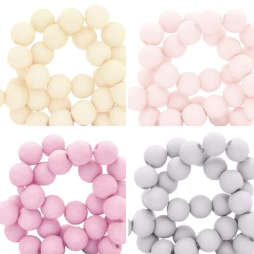 Sadingo Acrylperlen Matt | 6 mm - 2400 Stück, 600 je Farbe (Weiß, Lila, Rosa, Grau) Matte Kunststoffperlen mit Loch, Perlen zum Auffädeln für DIY-Schmuck, Bastelperlen-Set, Armbänder selber Machen von Sadingo