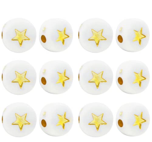 Sadingo Acrylperlen Sterne Weiß Gold 500 Stück 7mm, Kunststoffperlen, Perlen für Armbänder, Ohrringe selber Machen von Sadingo
