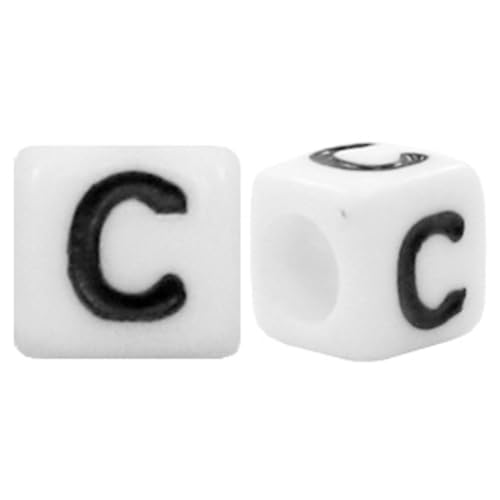 Sadingo Buchstabenperle 'C' | 6 x 6 mm - 90 Stück - Schwarz/Weiß, Perlen zum Auffädeln, Buchstabenwürfel, Buchstaben-Schmuck, Armbänder und Ketten selber Machen, Bastelperlen aus Acryl für Kinder von Sadingo