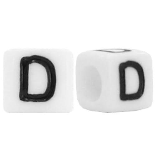Sadingo Buchstabenperle 'D' | 6 x 6 mm - 90 Stück - Schwarz/Weiß, Perlen zum Auffädeln, Kunststoffperlen, Buchstaben-Schmuck, Armbänder und Ketten selber Machen, Bastelperlen aus Acryl für Kinder von Sadingo