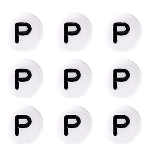 Sadingo Buchstabenperle 'P' Rund | 7 mm - 50 Stück, Perlen zum Auffädeln, runde Kunststoffperlen, kleine Buchstaben-Perlen, Buchstabenarmband basteln, Armbänder selber machen, DIY-Schmuck, Bastelperle von Sadingo