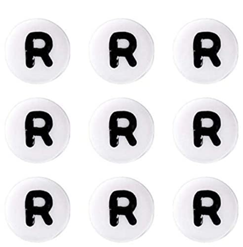 Sadingo Buchstabenperle 'R' Rund | 7 mm - 50 Stück, Perlen zum Auffädeln, runde Kunststoffperlen, kleine Buchstaben-Perlen, Buchstabenarmband basteln, Armbänder selber machen, DIY-Schmuck, Bastelperle von Sadingo