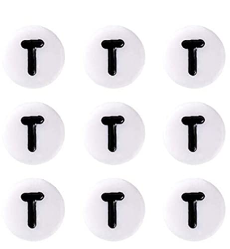 Sadingo Buchstabenperle 'T' Rund | 7 mm - 50 Stück, Perle zum Auffädeln, runde Kunststoffperlen, kleine Buchstaben-Perlen, Buchstaben-armband basteln, Armbänder selber machen, DIY-Schmuck, Bastelperle von Sadingo