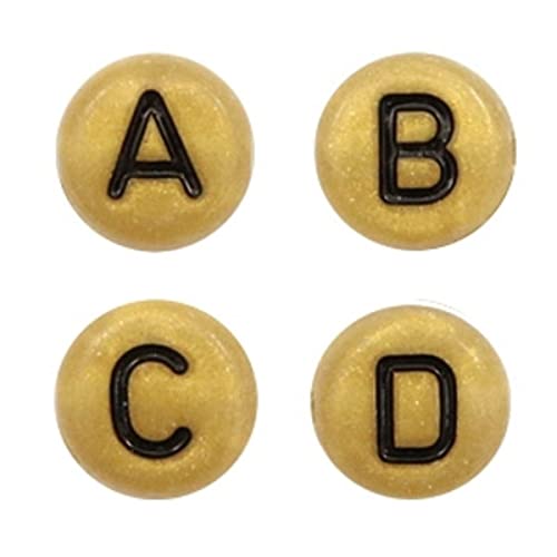 Sadingo Buchstabenperlen Gold Schwarz Acryl 700 Stück Großpackung, 7 mm, Buchstabenarmband basteln, DIY Schmuck Machen von Sadingo