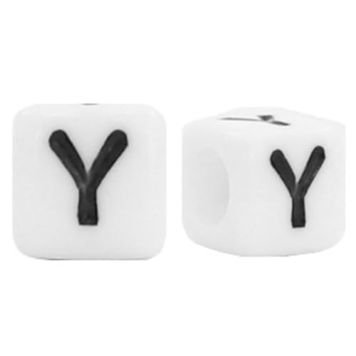 Sadingo Buchstabenperlen 'Y' | 6 x 6 mm - 90 Stück - Schwarz/Weiß, Perlen zum Auffädeln, Kunststoffperlen, Buchstaben-Schmuck, Armbänder und Ketten selber Machen, Bastelperlen aus Acryl für Kinder von Sadingo