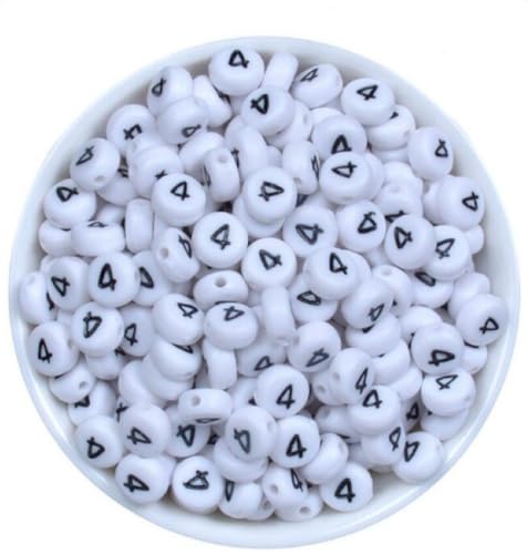 Sadingo Buchstabenperlen - Zahlenperlen schwarz weiß zum basteln, DIY Armband, 7mm, 500 Stück, Zahl wählbar, Zahl:4 von Sadingo