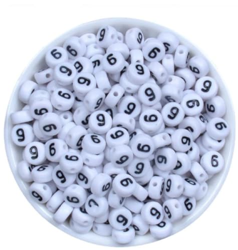 Sadingo Buchstabenperlen - Zahlenperlen schwarz weiß zum basteln, DIY Armband, 7mm, 500 Stück, Zahl wählbar, Zahl:6 von Sadingo