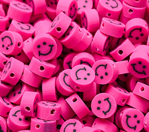 Sadingo Emoji Perlen Pink 10mm 40 Stück, buntes Perlen Set für Mädchen, Mädchenschmuck selber Machen, Große Perlen von Sadingo