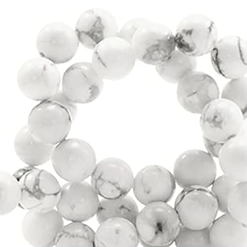 Sadingo Halbedelstein Achat Perlen 6 mm, weiß grau, 60 Stück, Perlen mit Loch, Natursteinperlen,Schmuckperlen zum Fädeln von Sadingo