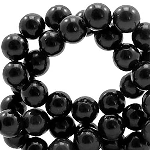 Sadingo Halbedelstein Perlen 6 mm, Black Opal Perlen schwarz zum Auffädeln, 55 Stück, Obsidian Schmuck basteln, Armbänder von Sadingo