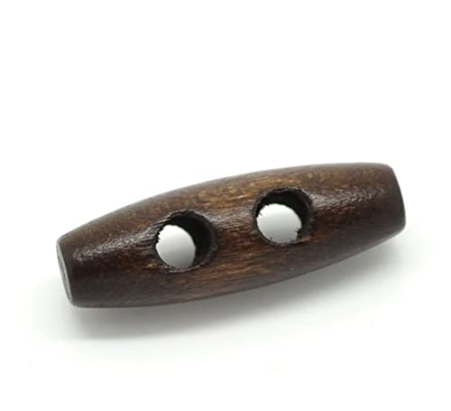 Sadingo Knebelknöpfe, Holzknöpfe zum aufnähen - Ovale Form - 10 Stück -3 x 1 cm, Loch 4,2 mm - Dunkelbraun, Mantelknöpfe von Sadingo