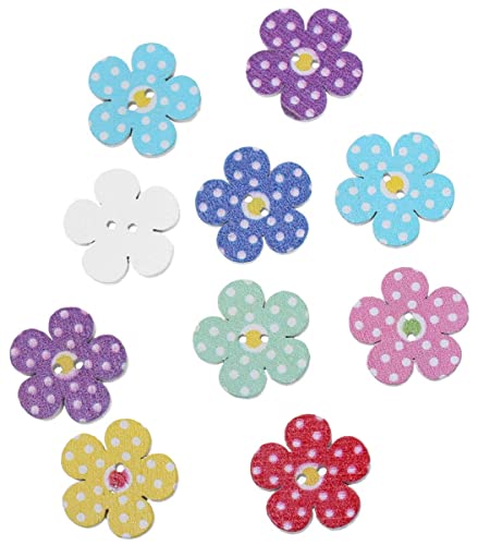 Sadingo Knopf Blume (50 Stück, 20mm) Holzknöpfe Mix, Kinderknöpfe, DIY Handwerk, Knopfmischung, Bastelknöpfe, Dekoknöpfe von Sadingo