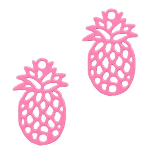 Sadingo Leichte Messing Metallanhänger Ananas, Obst - 2 Stück - 15 x 10 mm - Farbe wählbar - Schmuck basteln Boho Style, Farbe:Pink von Sadingo