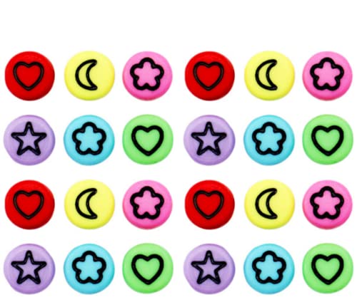 Sadingo Perlen Set für Armbänder (90 Stück 7mm) Kunststoffperlen zum Auffädeln Mond Stern Herz Blume, Schmuck Machen von Sadingo
