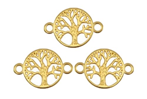 Sadingo Schmuckverbinder Lebensbaum Gold aus DQ Metall, Anhänger Baum - 3 Stück - 22x15 mm - Armband Lebensbaum basteln von Sadingo