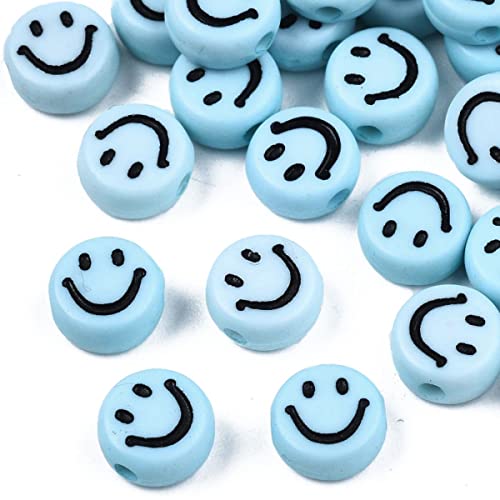 Sadingo Smiley-Perlen in blau | 7 mm - 90 Stk. runde Perlen zum Auffädeln, Kunststoffperlen, Fädelperlen, kleine Armband-Perlen, Bastelperlen, Schmuckperlen für DIY-Schmuck, Beads, Dekoperlen von Sadingo