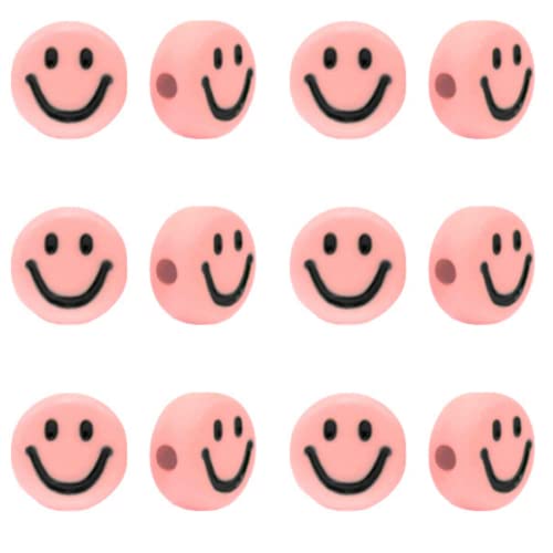 Sadingo Smiley-Perlen in rosa | 7 mm - 90 Stück, runde Perlen zum Auffädeln, Kunststoffperlen, Fädelperlen, kleine Armband-Perlen, Bastelperlen, Schmuckperlen für DIY-Schmuck, Beads, Dekoperlen von Sadingo