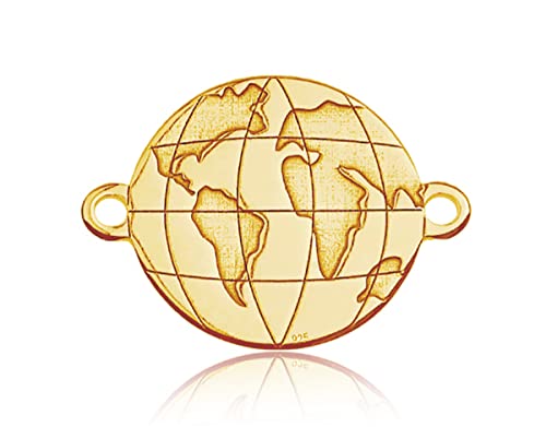 Sadingo Sterling Silver 925er Silber Connector Globe, Globus - 1 Stück - 12,1 x 16,1 mm - Dicke 0,4 mm - Farbe wählbar, Farbe:Gold von Sadingo