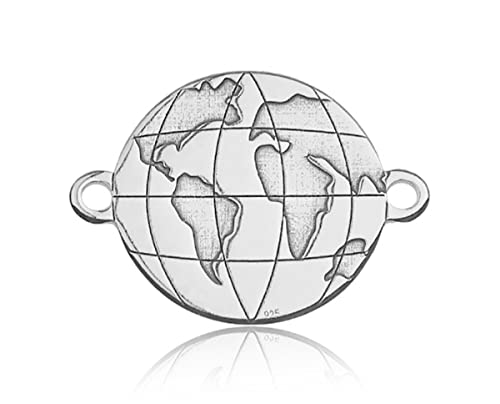 Sadingo Sterling Silver 925er Silber Connector Globe, Globus - 1 Stück - 12,1 x 16,1 mm - Dicke 0,4 mm - Farbe wählbar, Farbe:Silber von Sadingo
