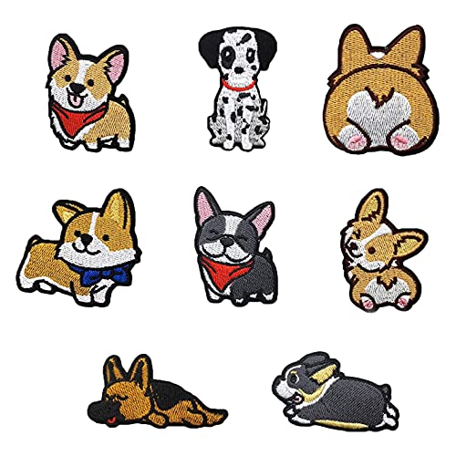 Sadkyer 8 Stück niedliche Hunde-Aufnäher für Kleidung, Abzeichen, Stickerei, zum Aufbügeln oder Aufnähen, bestickte Dekoration für Kleidung von Sadkyer