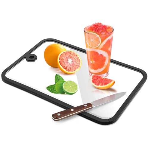 Glas-Schneidebrett, 2 Stück, Glas-Schneidebretter für die Küchentheke, transparentes gehärtetes Schneidebrett-Set mit rutschfestem Silikonrand, Loch zum Aufhängen, spülmaschinenfest, hitzebeständig Glas-Schneidebrett, 2 Stück, Glas-Schneidebretter für die Küchentheke, transparentes gehärtetes Schneidebrett-Set mit rutschfestem Silikonrand, Loch zum Aufhängen, spülmaschinenfest, hitzebeständig von Saebume