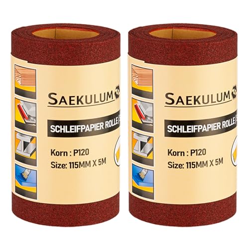2x Schleifpapier Rolle Korn 120, 115 mm x 5m, Sandpapier Schmirgelpapier universal einsetzbar, für Holz Kunststoff Lacke Metall 2x Schleifpapier Rolle Korn 120, 115 mm x 5m, Sandpapier Schmirgelpapier universal einsetzbar, für Holz Kunststoff Lacke Metall von Saekulum