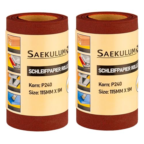2x Schleifpapier Rolle Korn 240, 115 mm x 5m, Sandpapier Schmirgelpapier universal einsetzbar, für Holz Kunststoff Lacke Metall 2x Schleifpapier Rolle Korn 240, 115 mm x 5m, Sandpapier Schmirgelpapier universal einsetzbar, für Holz Kunststoff Lacke Metall von Saekulum