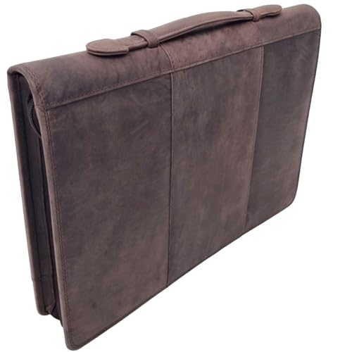 Elegante Leder-Dokumentenmappe A4 Braun mit Ringbuch, iPad-Fach & Stifthaltern - Perfekt für Herren & Damen von Safekeepers