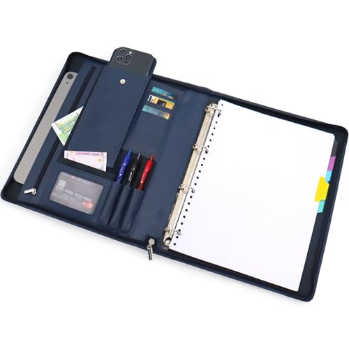Konferenzmappe A4 Leder,Schreibmappe a4 reißverschluss,dokumentenmappe a4 leder ringbuch, Arbeitsmappe aus Leder, Geschenk für ihn (Blau) von Safekeepers