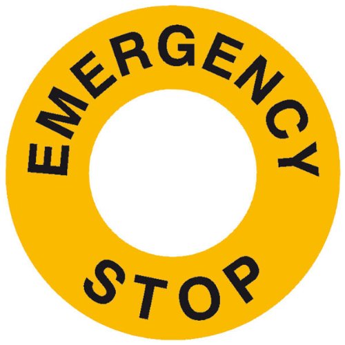 Maschinenkennzeichnung - Not Aus - gelb/schwarz Text: Emergency Stop Kunststoff, selbstklebend Größe außen: 6,0 cm, innen: 3,0 cm Kunststoff [Hart-PVC], witterungsbeständig von SafetyMarking
