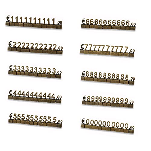 10 Sets Preisanzeige-Würfel, Mini-3D-Metall-Preisschilder, verstellbarer, abnehmbarer Preisschild-Ständer, Block-Kit für Shop-Preisanzeige (Bronze/EUR) von SagaSave