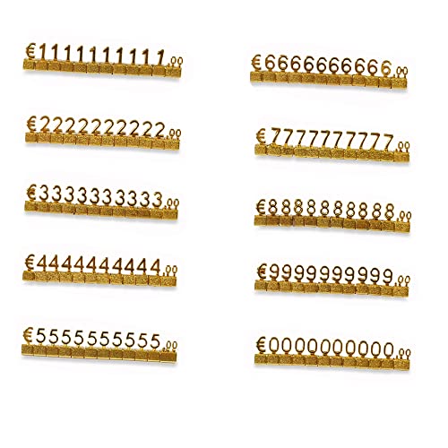 10 Sets Preisanzeige-Würfel, Mini-3D-Metall-Preisschilder, verstellbarer, abnehmbarer Preisschild-Ständer, Block-Kit für Shop-Preisanzeige (Gold/EUR) von SagaSave