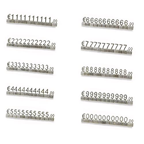 10 Sets Preisanzeige-Würfel, Mini-3D-Metall-Preisschilder, verstellbarer, abnehmbarer Preisschild-Ständer, Block-Kit für Shop-Preisanzeige (Silber/EUR) von SagaSave